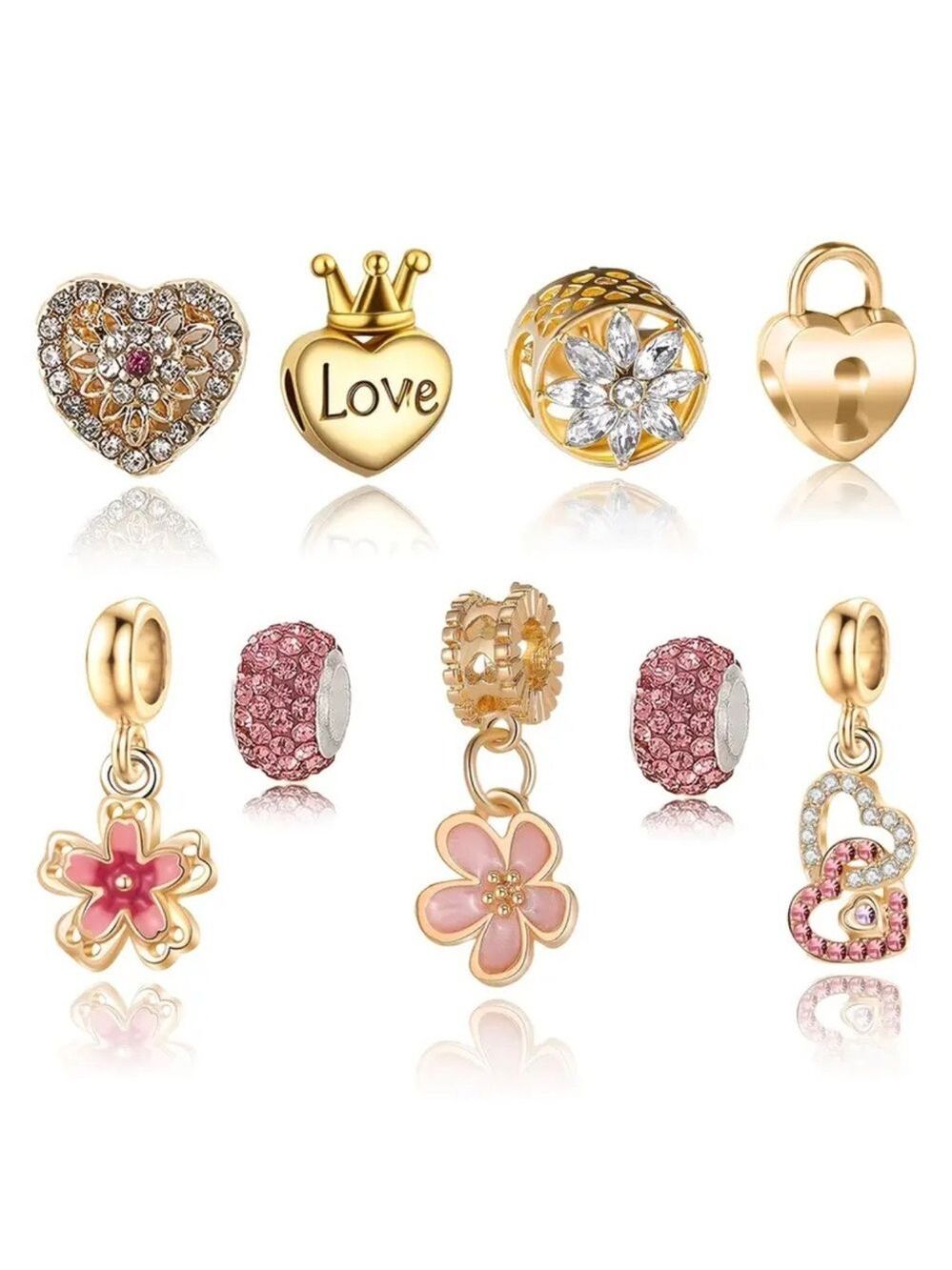9PcC Gold and Pink Charm Set